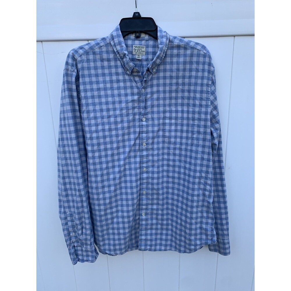 J.Crew Slim Fit Organic Cotton Button Down Blue Check Long Sleeve Sz XL